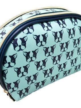 Dabney Lee Aqua Cosmetic Pouch with Black Dog Faces